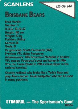 1988 Scanlens VFL #125 Brad Hardie Back